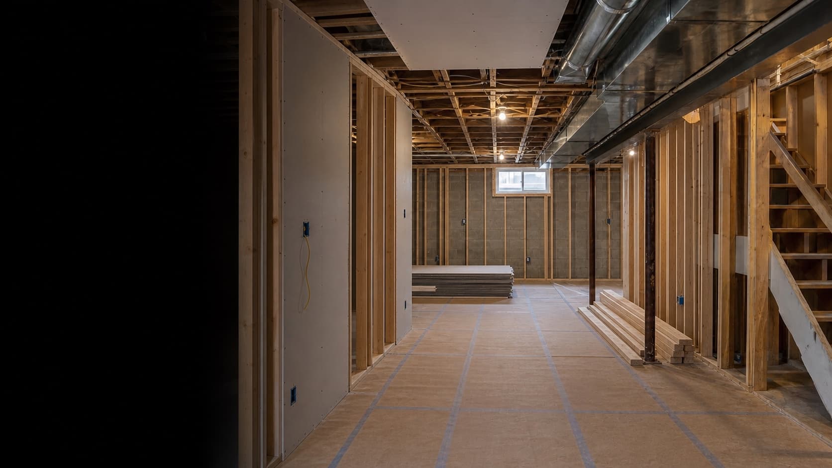 Basement renovation stage image during renovation