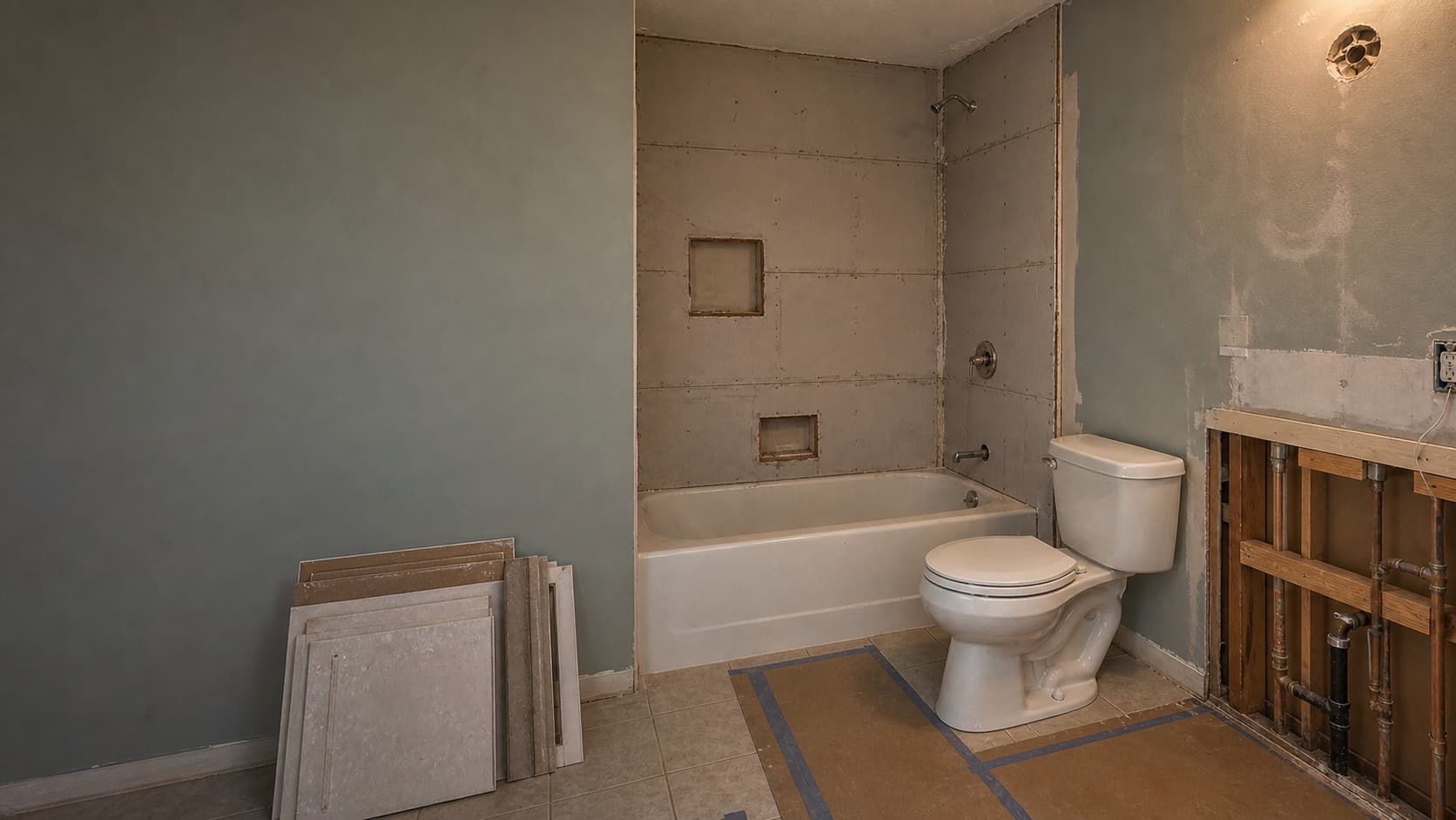 Bathroom renovation stage image during renovation