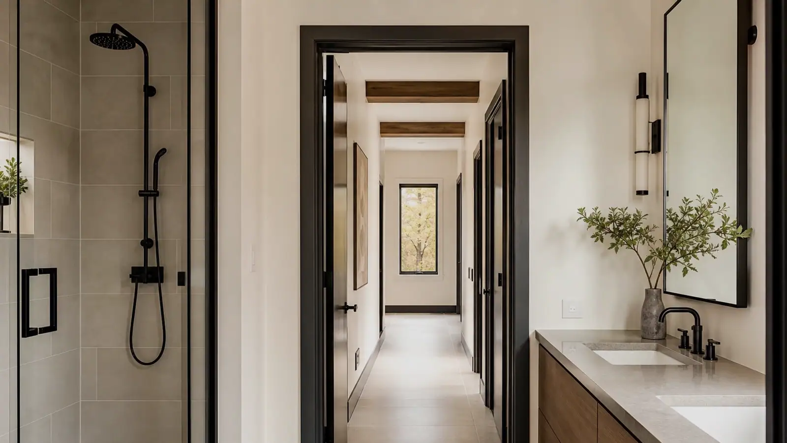 Warm wood, stone and precise finish details in a residential interior