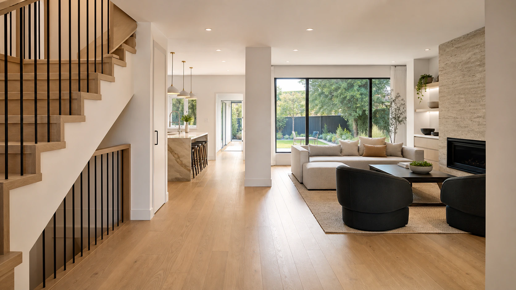 Completed residential renovation with a warm, connected interior
